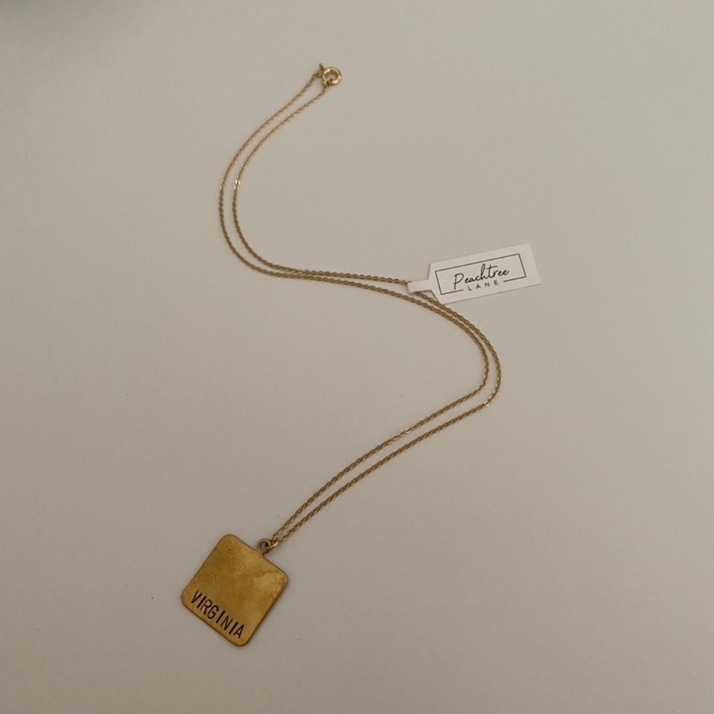 NWT Peach Tree Lane Virginia State Square Pendant Necklace Brass Gold
